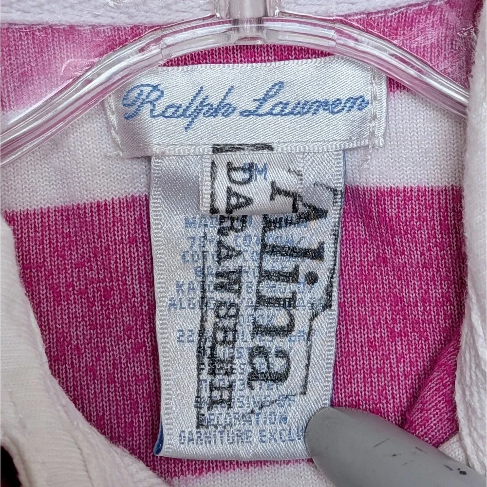 Polo Ralph Lauren Pink &‎ White Striped Velour Footie One Piece Romper 9 Months